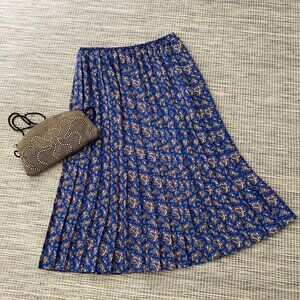 Leslie Fay Pleated Paisley Blue Print Midi Skirt 12